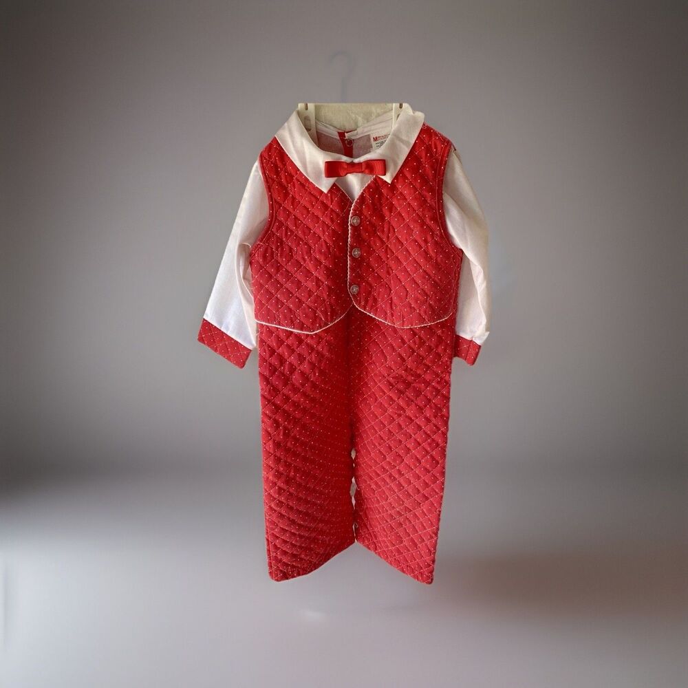 70’s Boys QUILTED Romper with Bow tie Sears Catalog